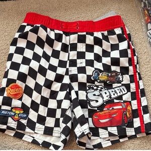Disney Cars Checkered Swim Trunks - Red, Black, White